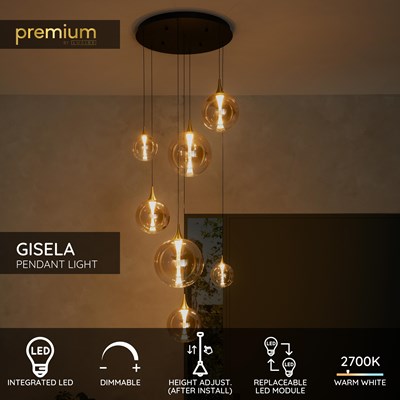 Lucide GISELA - Pendant light - Ø 84 cm - LED Dim. - 2700K - With replaceable LED module - Amber - Premium